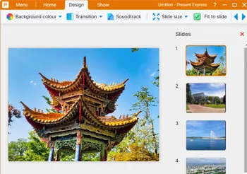 Screenshot of the Present Express interface with a slideshow open containing photos