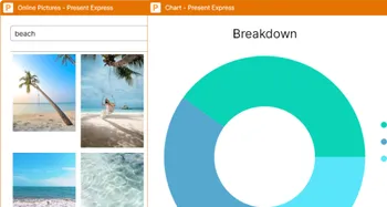 A screenshot of the Present Express app showing a selection of images alongside the chart editor