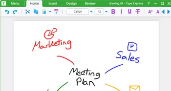 A screenshot of the Type Express app showing a drawing inserted into a document