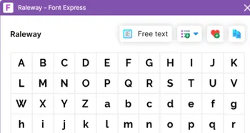 A screenshot of the Font Express app showing a preview window for the font 'Raleway'
