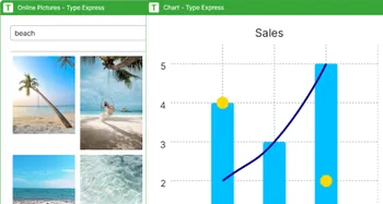 A screenshot of the Type Express app showing a selection of images alongside the chart editor