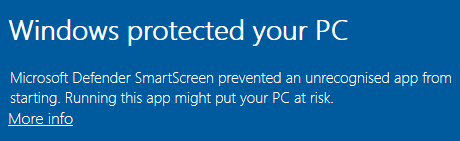 'Windows protected your PC' window